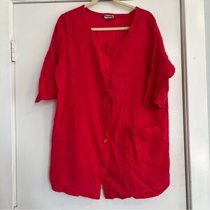 Vintage Red Button-Down Swim Coverup Seaside Resort Wear gauzy lightweight